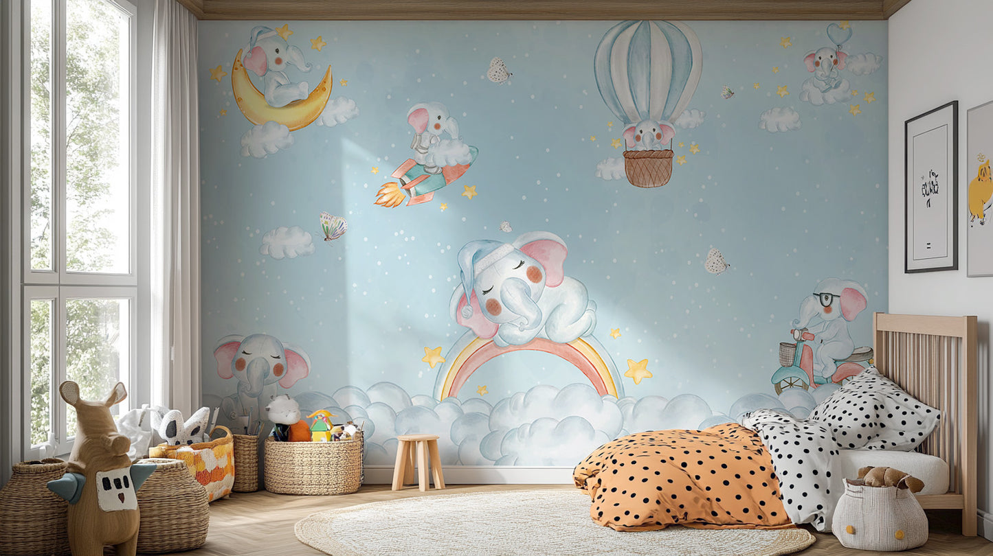 Adorable Elephant Cloud Carnival Wall Mural for kids