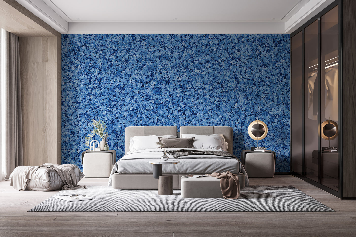 Serene blue wallpaper with flowers
