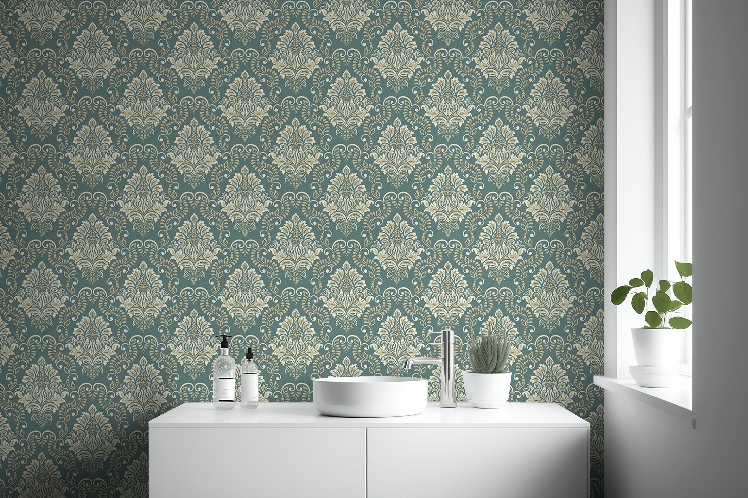 Ornate Baroque Style Damask Wallpaper for rooms
