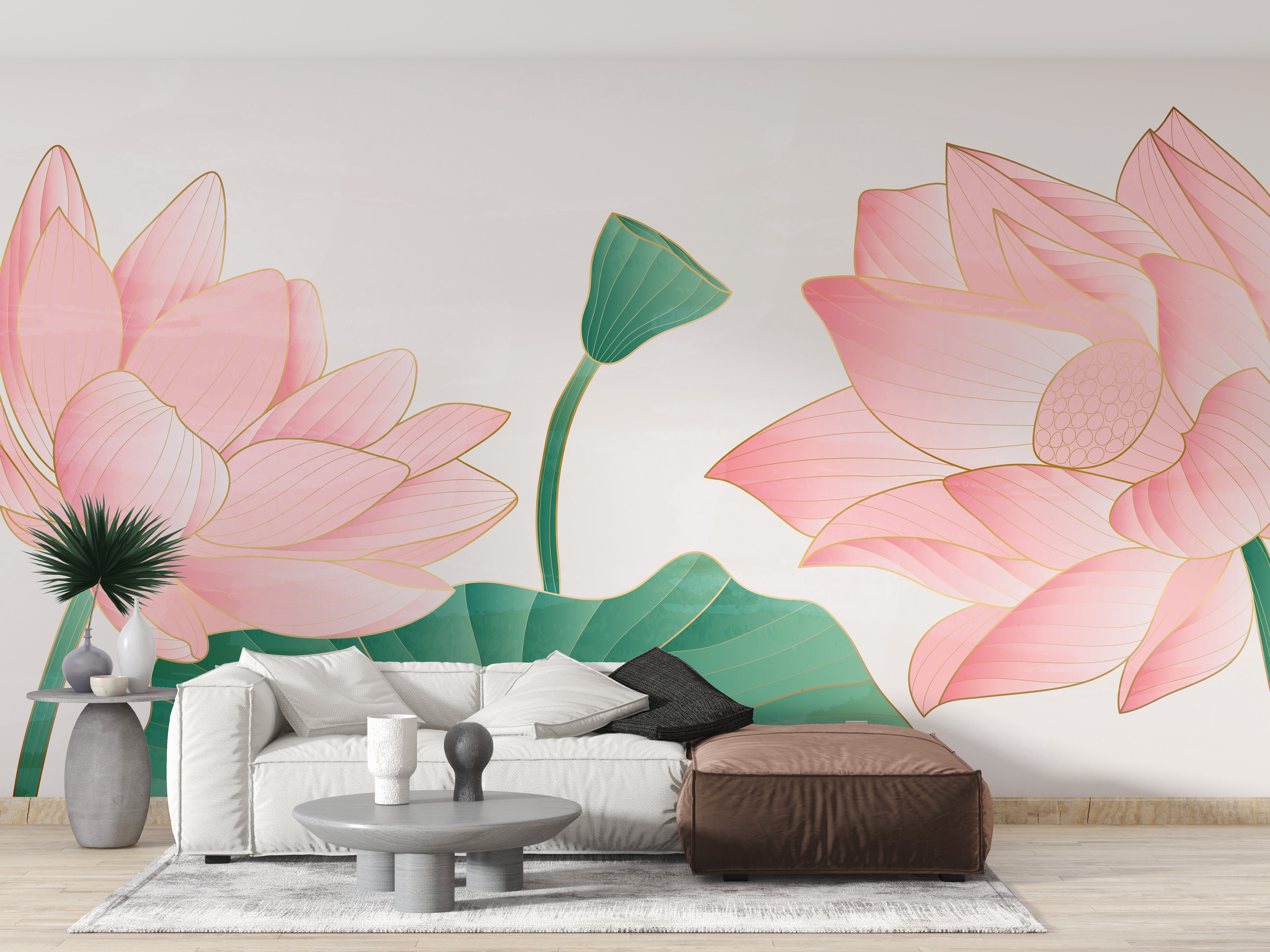 Golden lotus petals wall mural design
