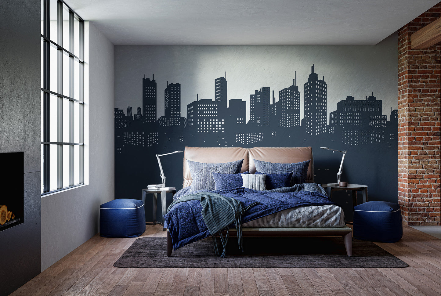 Dark city skyline silhouette wallpaper for sleek interiors