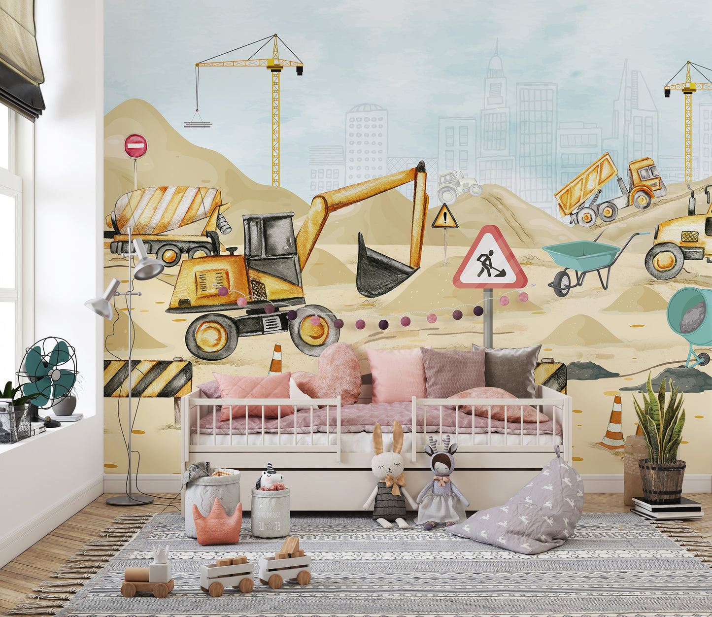 Mighty machines mural for children’s rooms
