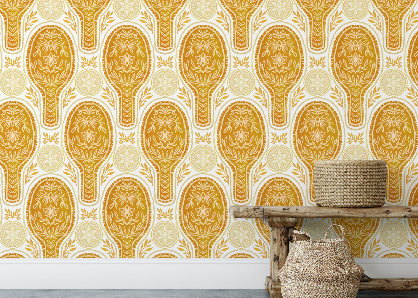 Floral Rockets Golden Yellow Wallpaper