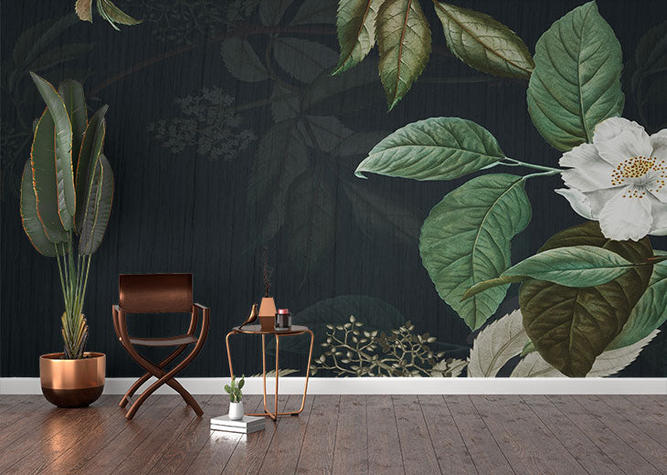 Dark Green Floral Wallpaper Mural for walls
