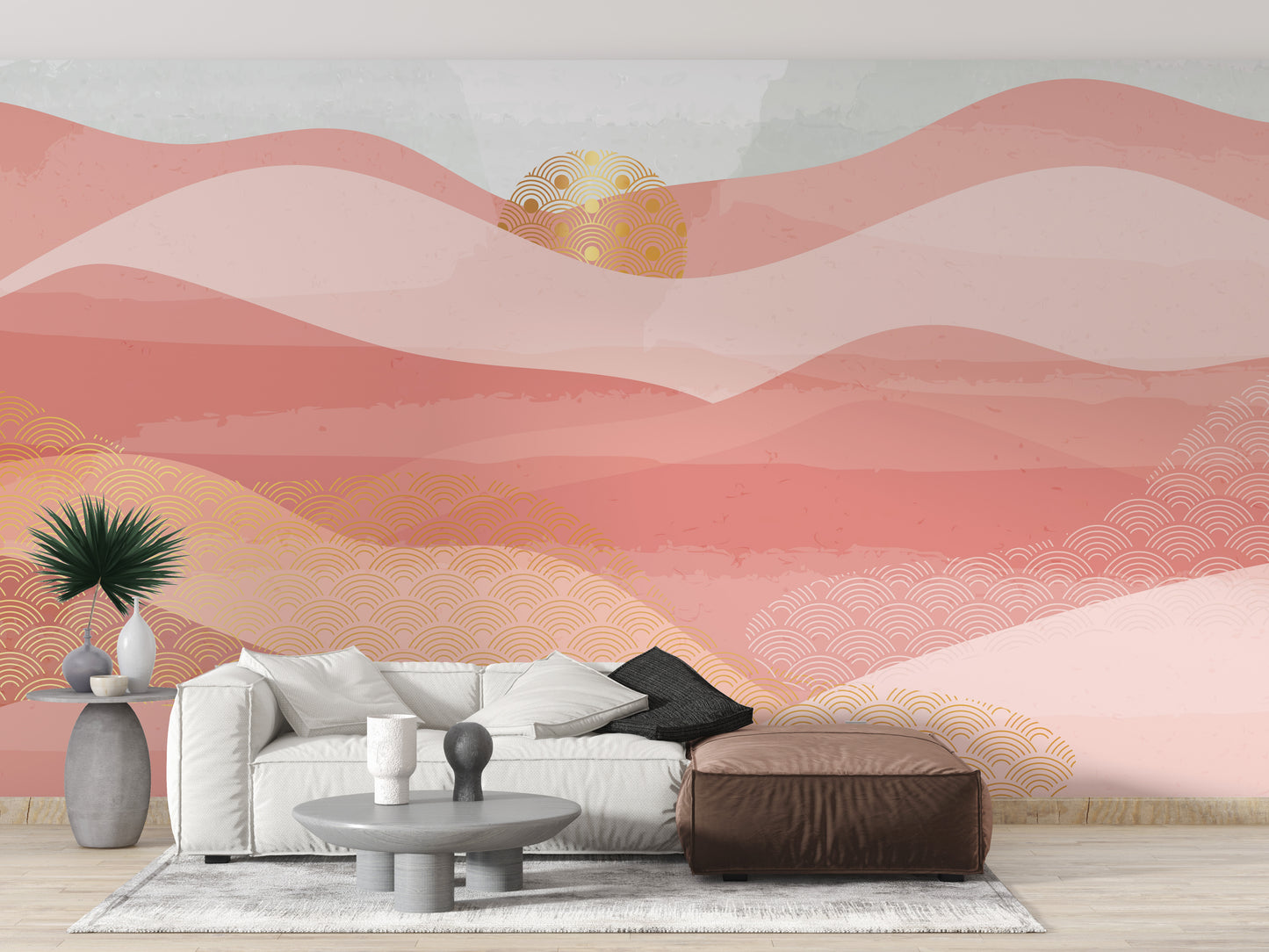 Pink Color Wavy Mountain Wallpaper Murals