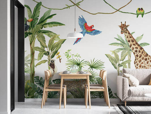 Animals kingdom and plants wallpaper mural
