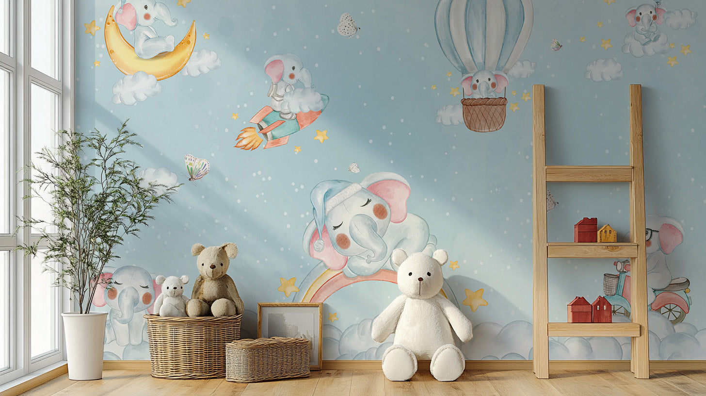 Floating fun with Elephant Cloud Carnival Wall Mural