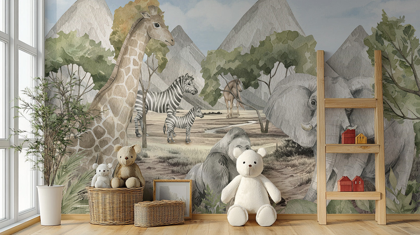 Subtle charm of Savannah Serenity Wildlife Wall Mural