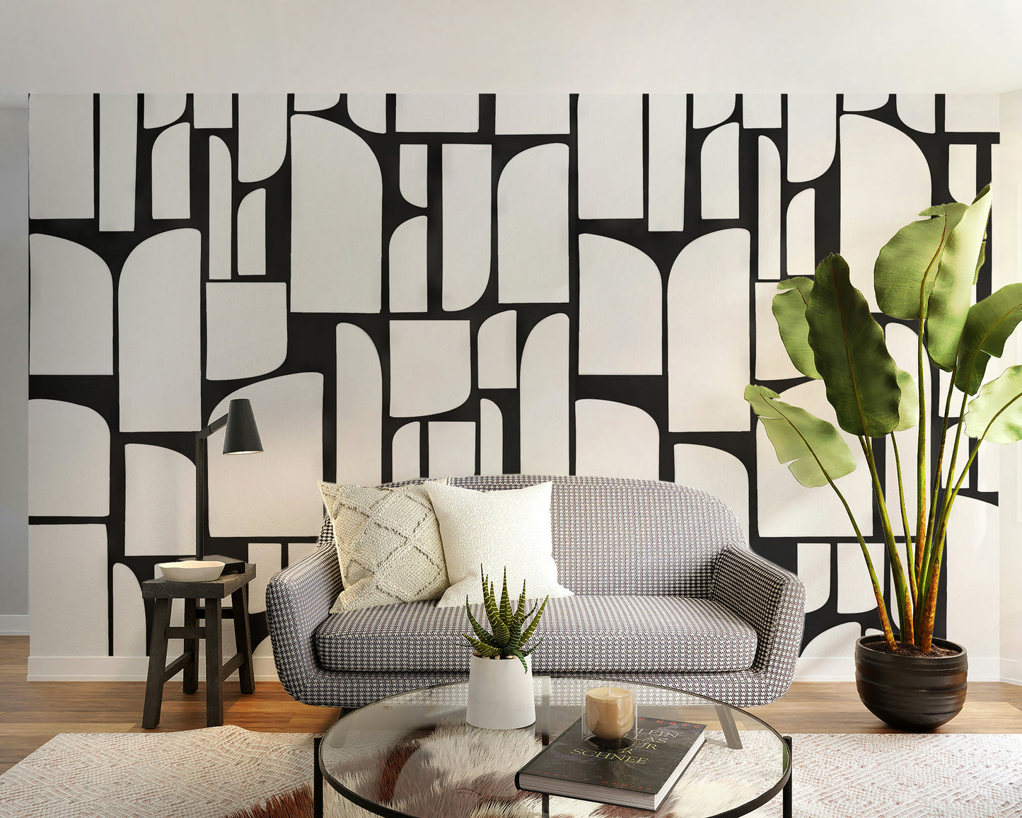 Monochrome Mosaic Tiles Mural