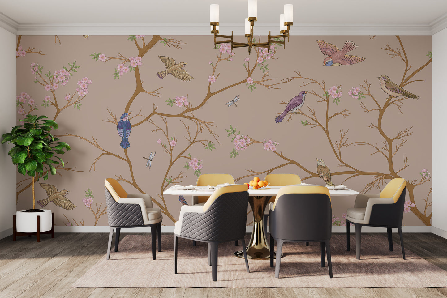 Beige Chinoiserie Wallpaper Mural