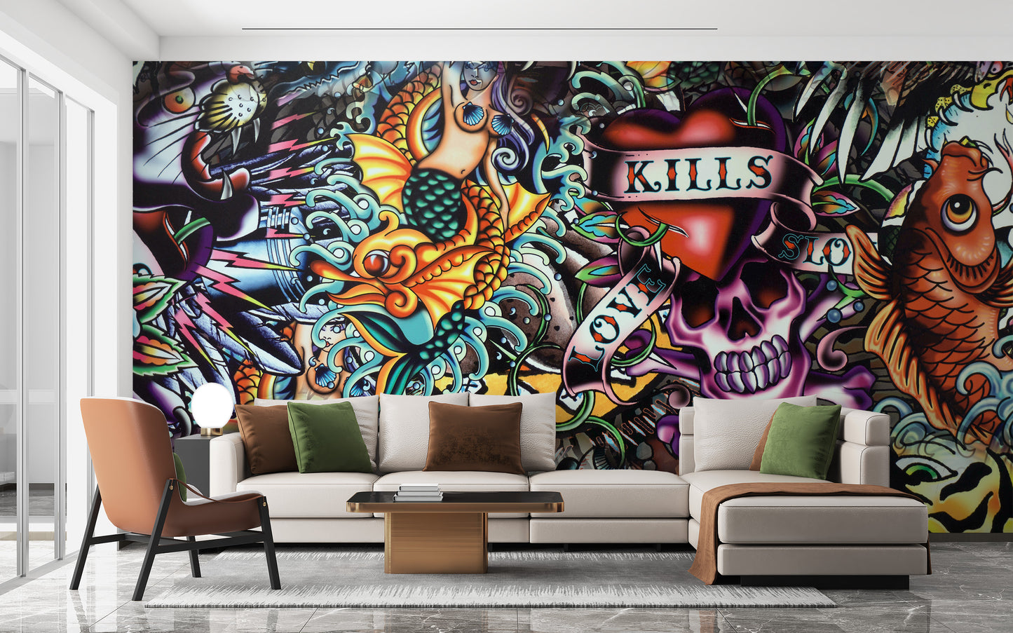 Vibrant Tattoo Style Graffiti Wall Mural