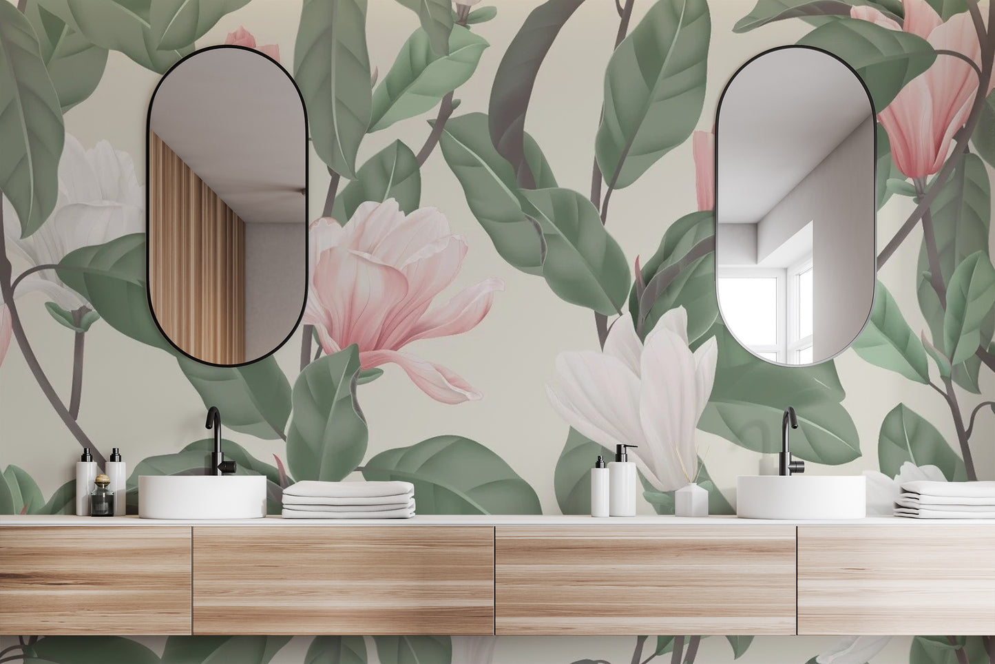 White & Pink Magnolia Flower Wallpaper Murals