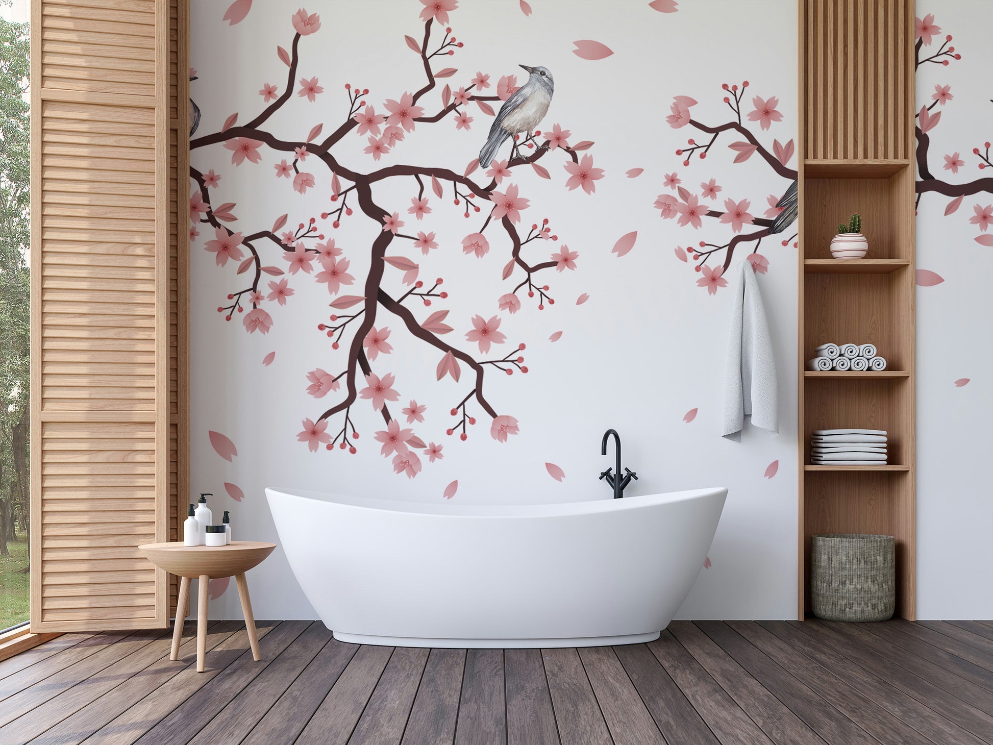 Serene Dawn Chorus Cherry Blossom Wall Mural