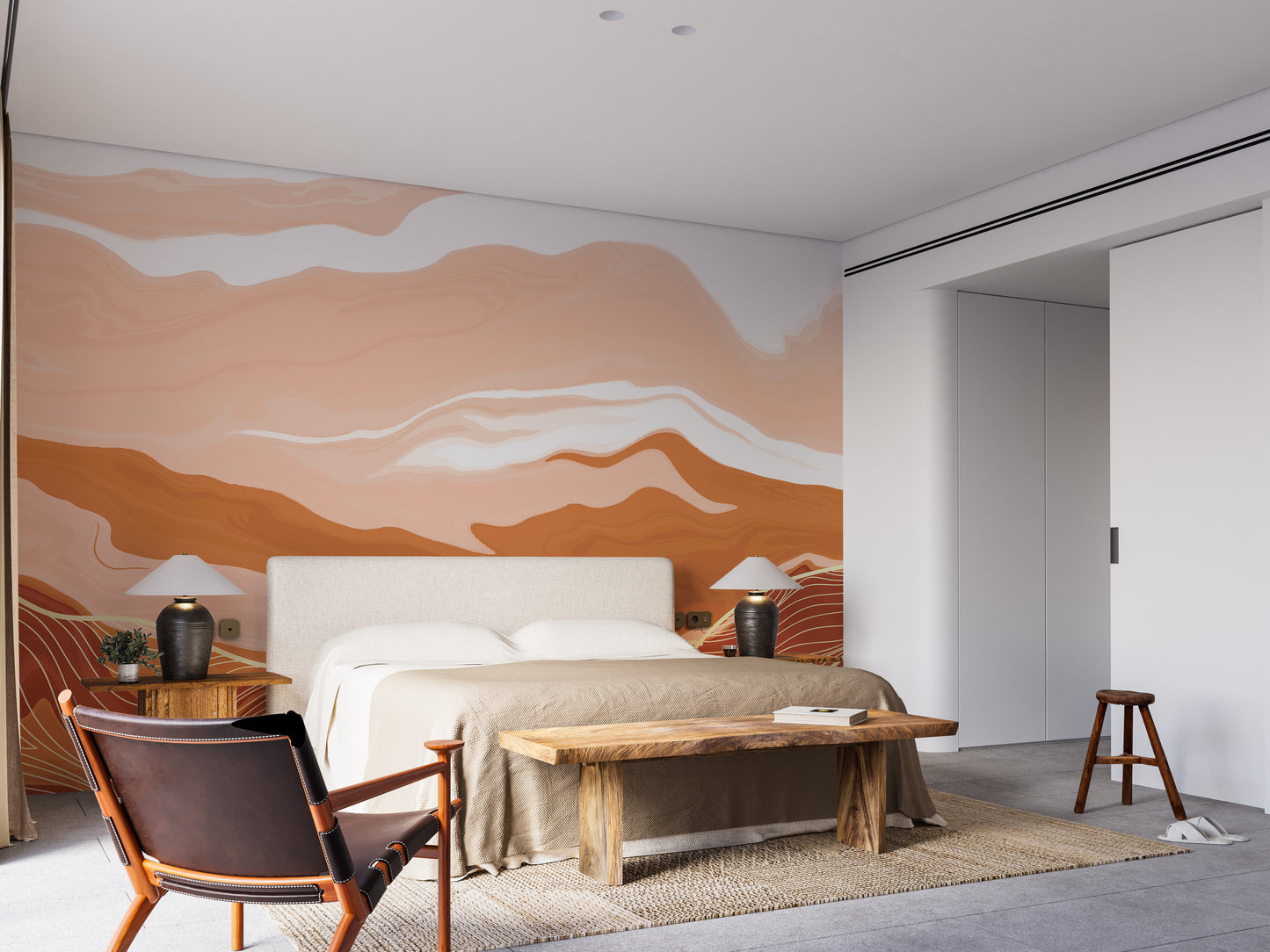 Orange Wavy Marble Wallpaper Murals