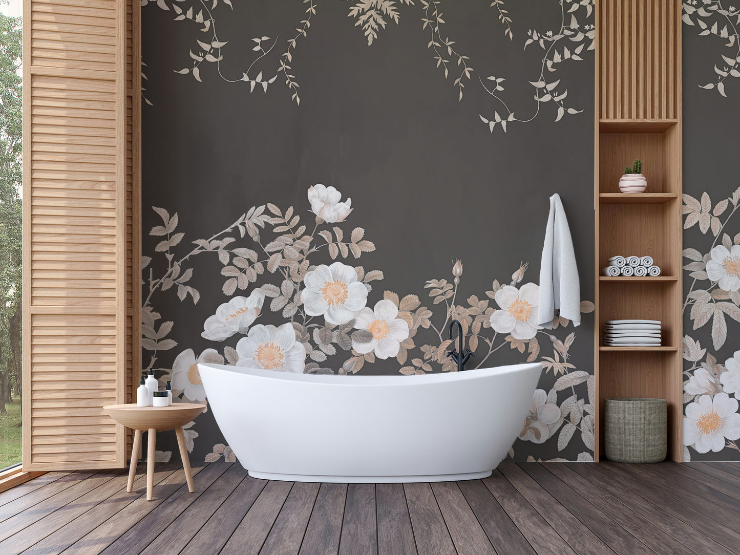 Copper Petal Noir Wall Mural with metallic tones