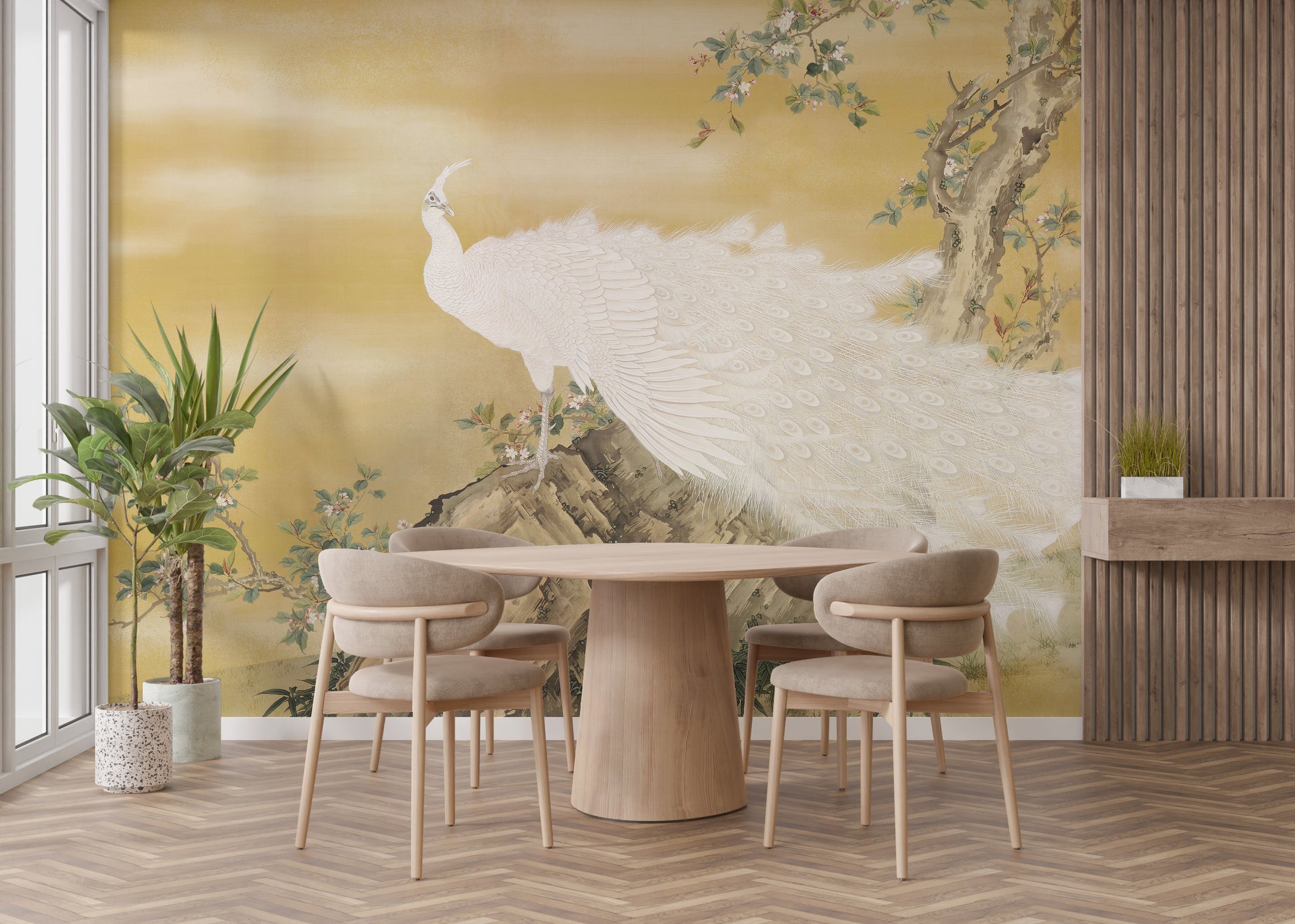 Nature-inspired peafowl wall art murals
