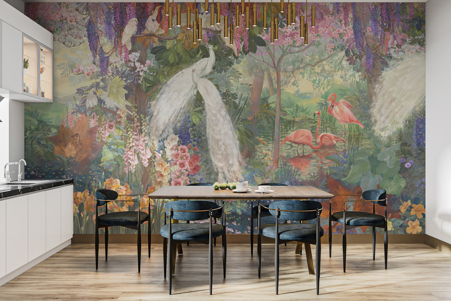 Luxurious Floral Symphony Peacock Mural