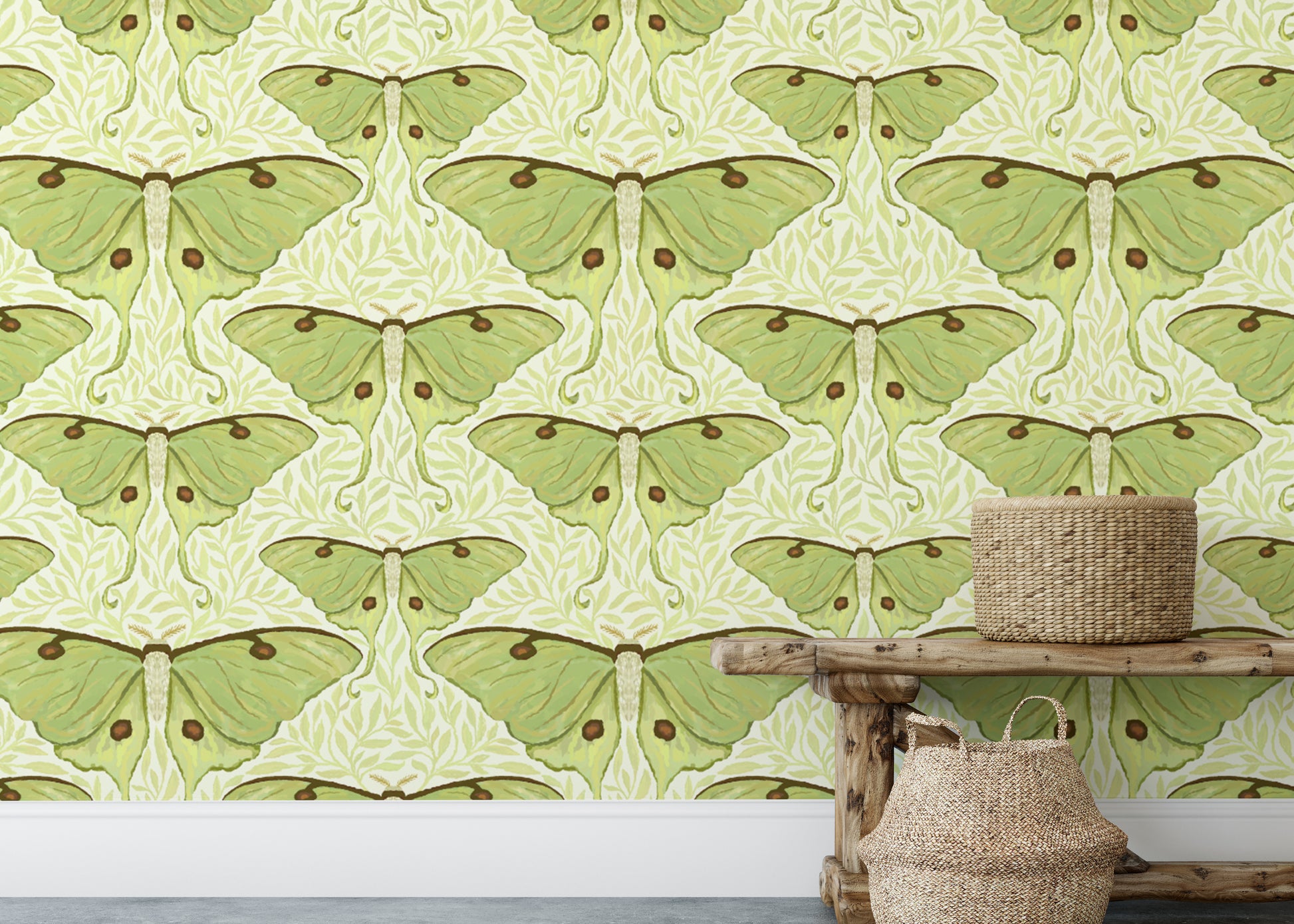 Green luna moth wall mural for serene interiors
