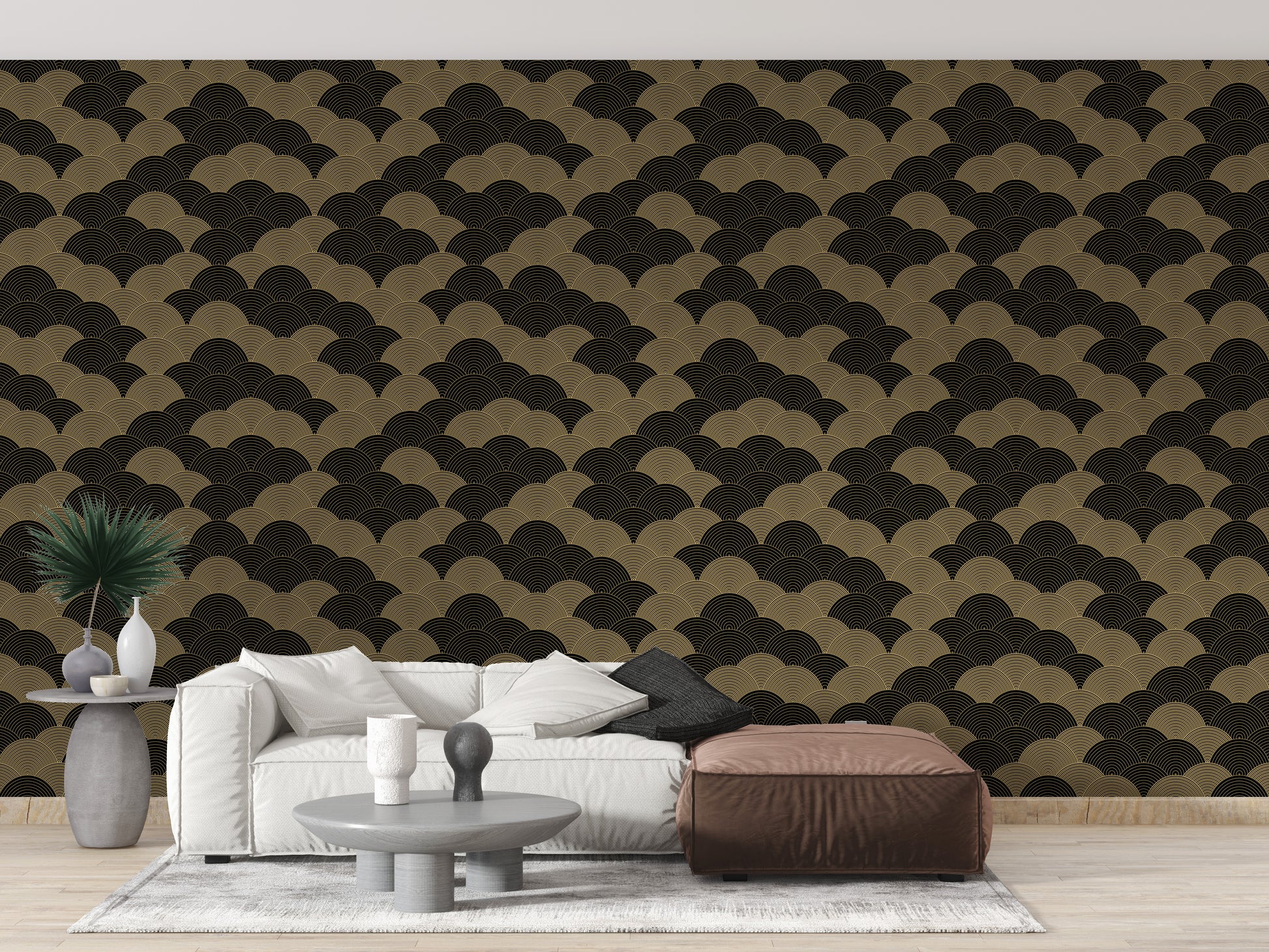 High-quality black wallpaper with gold waves