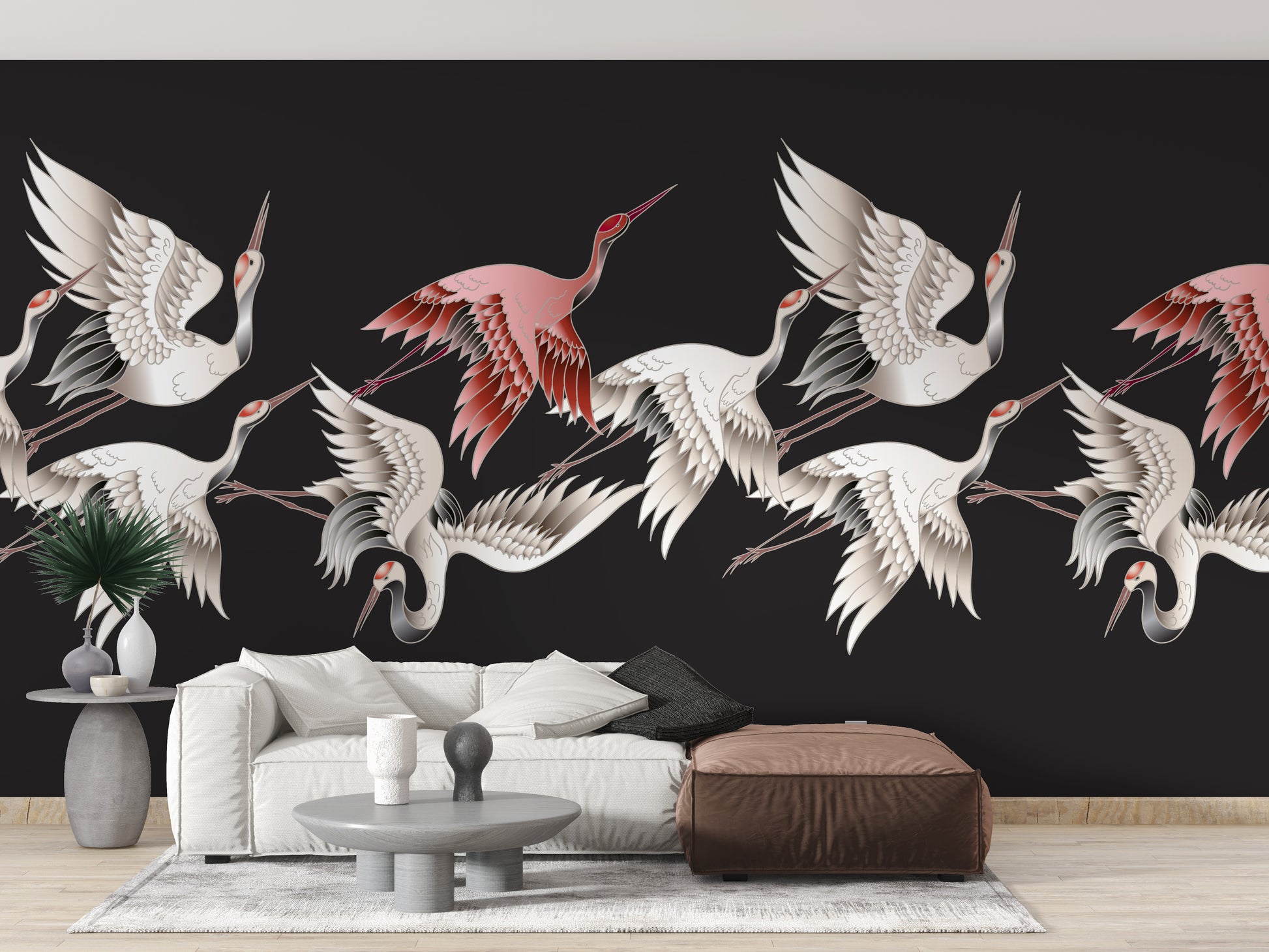 Modern crane wallpaper with Japanese charm