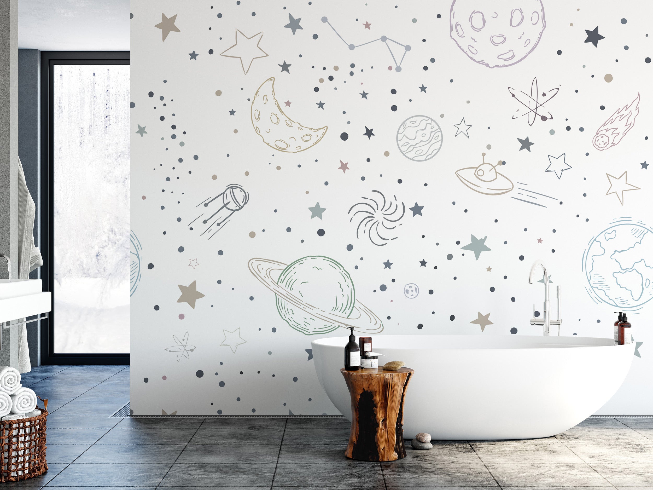 Stellar Sketches Nursery stick on wallpaper