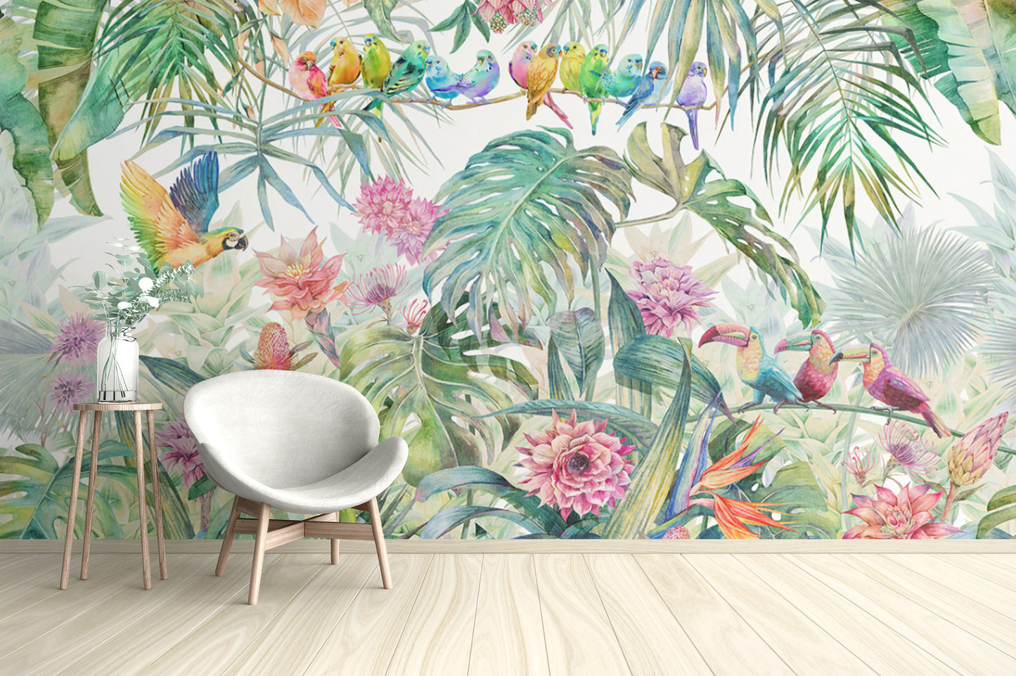 Scenic Tropical Forest Birds Wall Mural