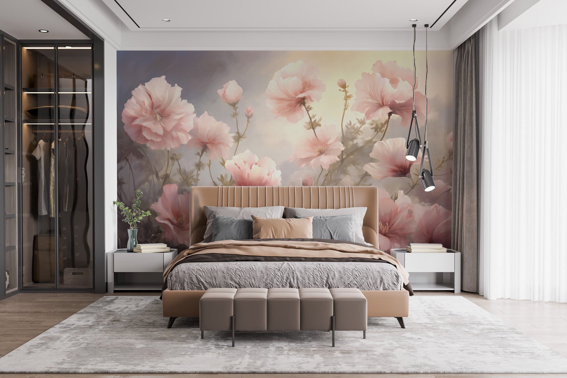 Transform your space with delicate Godetia pink flower wallpaper mural.