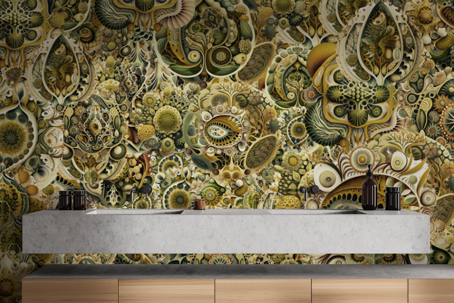 Green Color Abstract Haeckel Wallpaper Murals