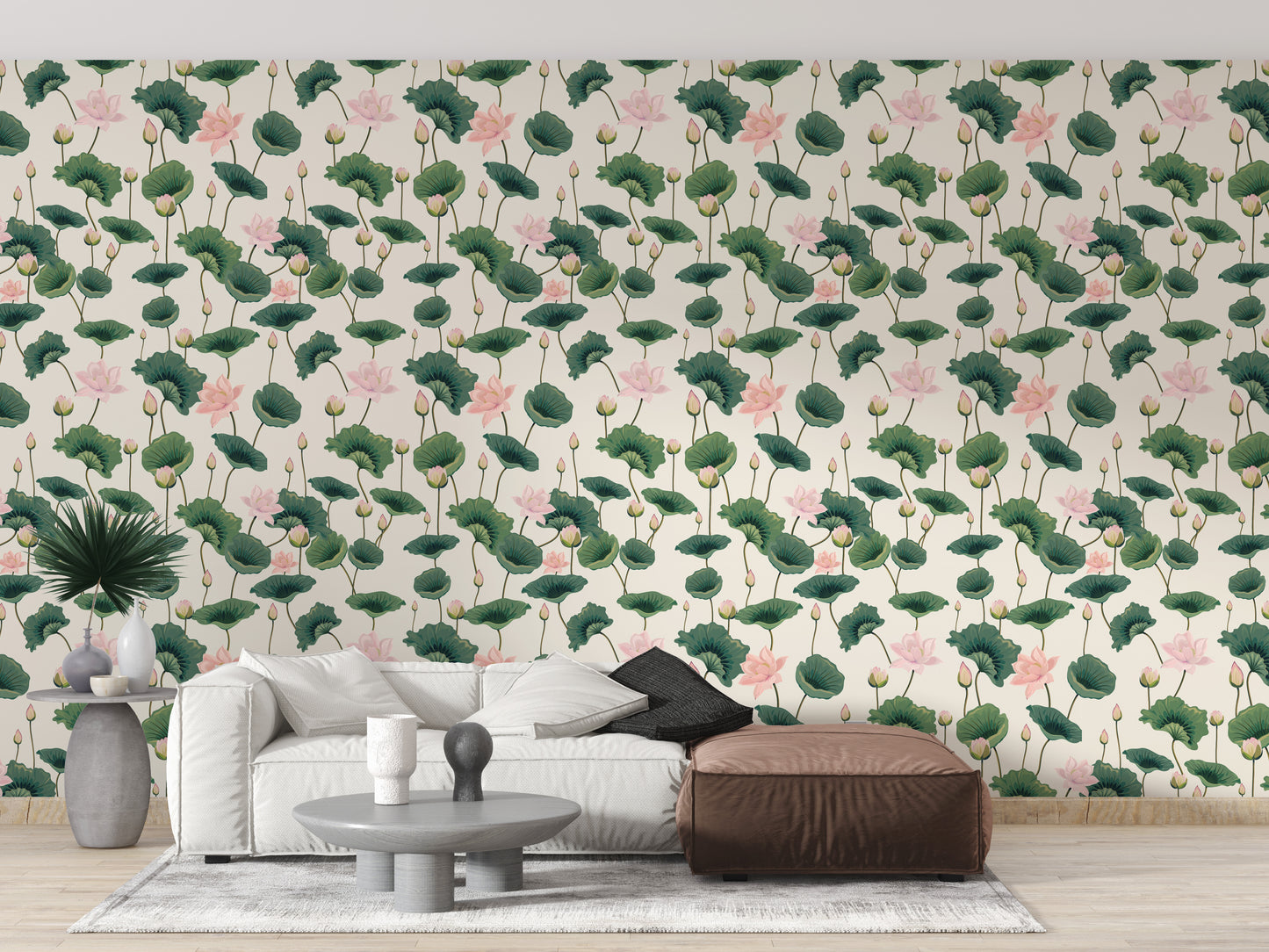 Botanical pink lotus mural wallpaper charm
