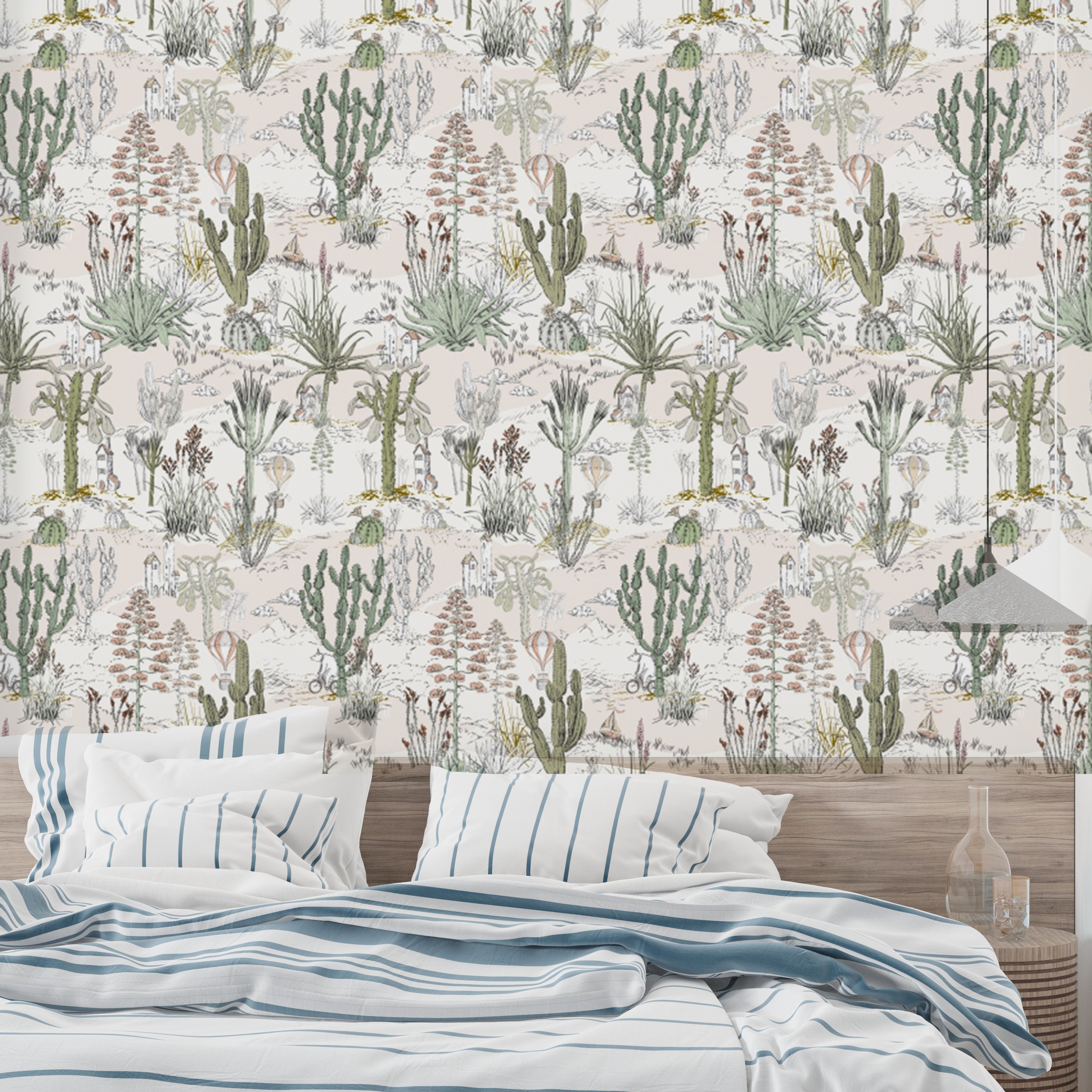 Create a whimsical space with enchanted cacti dreamland wallpaper