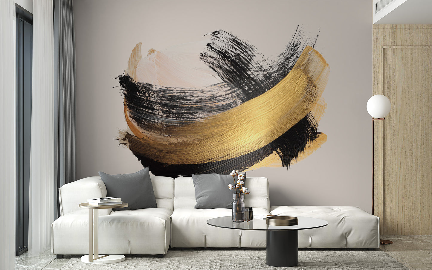 Gold and Noir Brushstroke Elegance Wall Mural