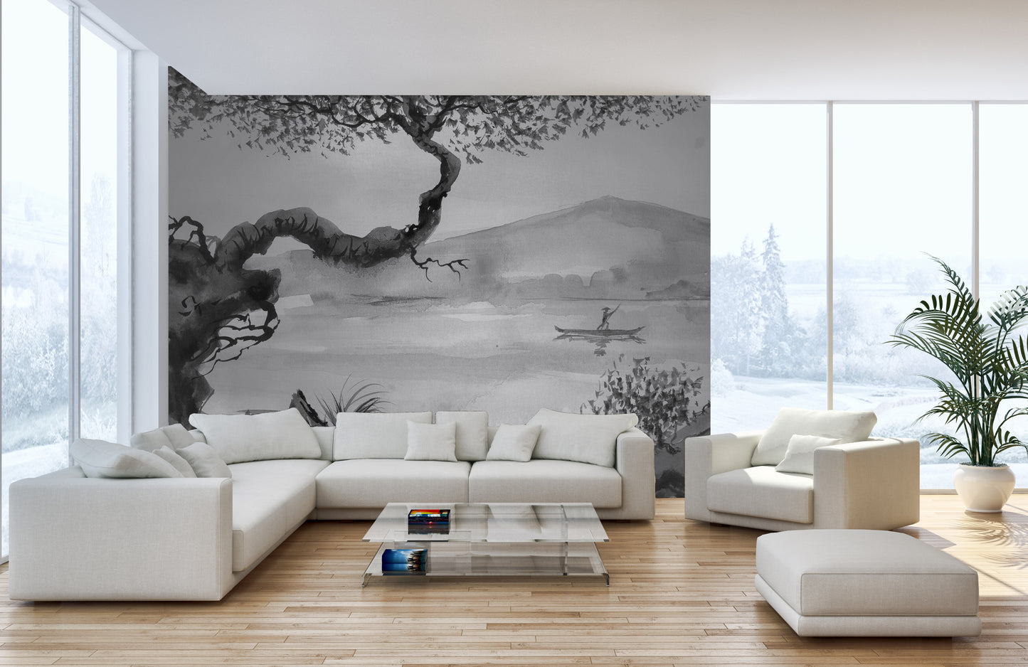 Watercolor Brushstrokes Lakeside View Wallpaper Murals