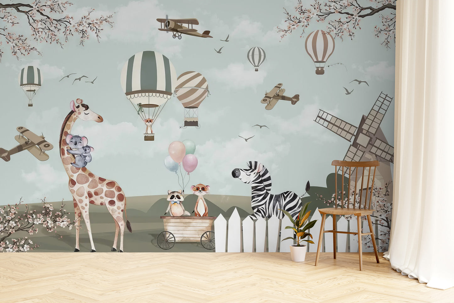 Playful animal wallpaper for baby room decor