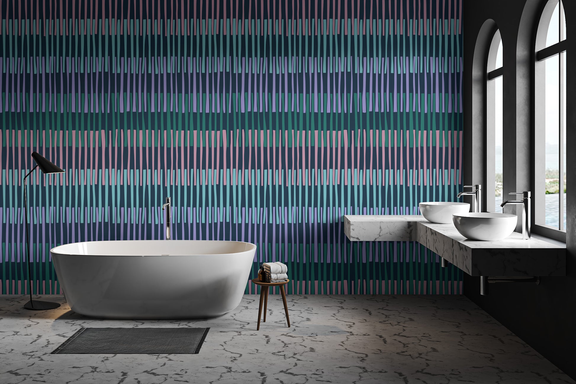 Stylish Midnight Stripe Pattern Wallpaper
