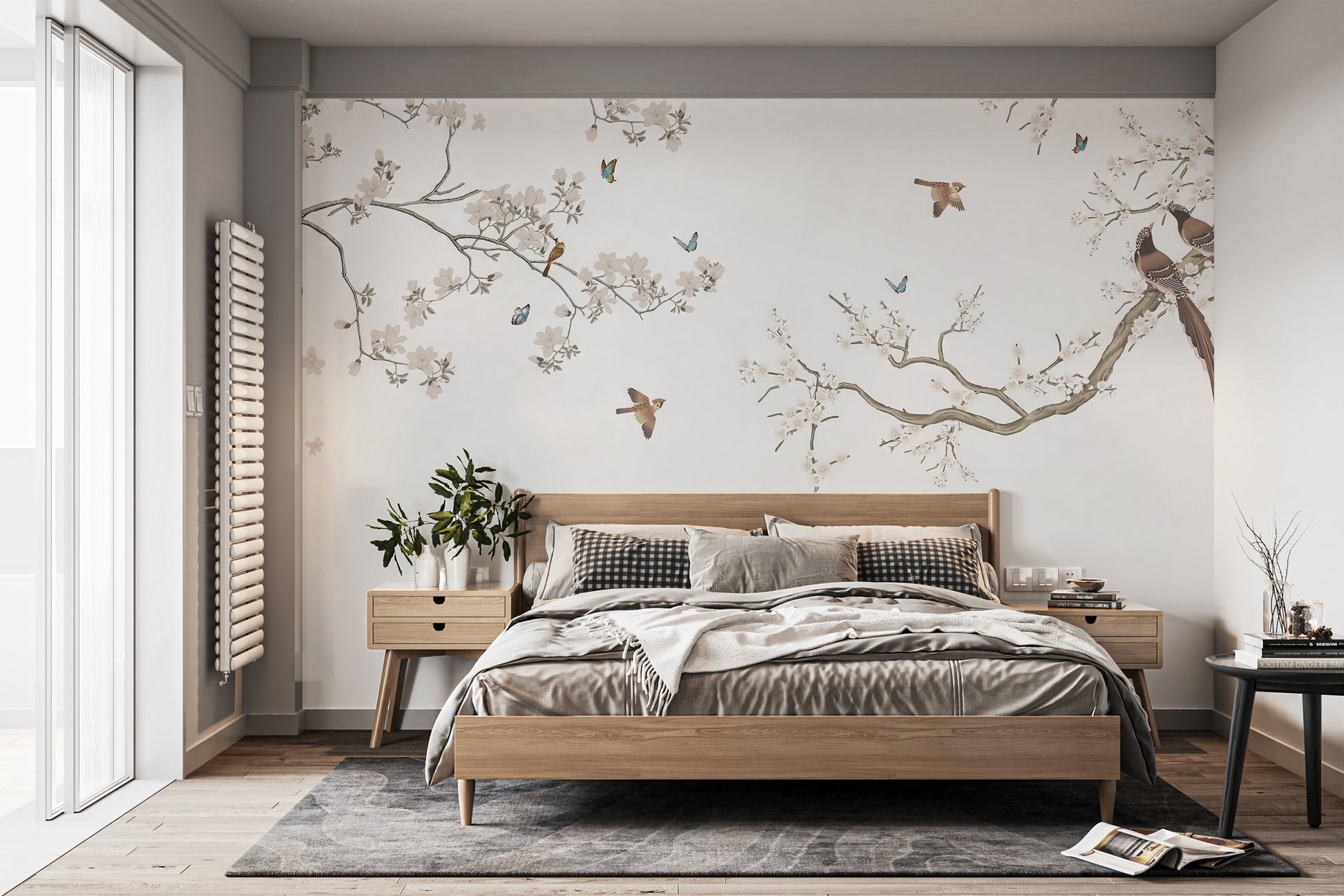 Floral perch wallpaper mural for walls