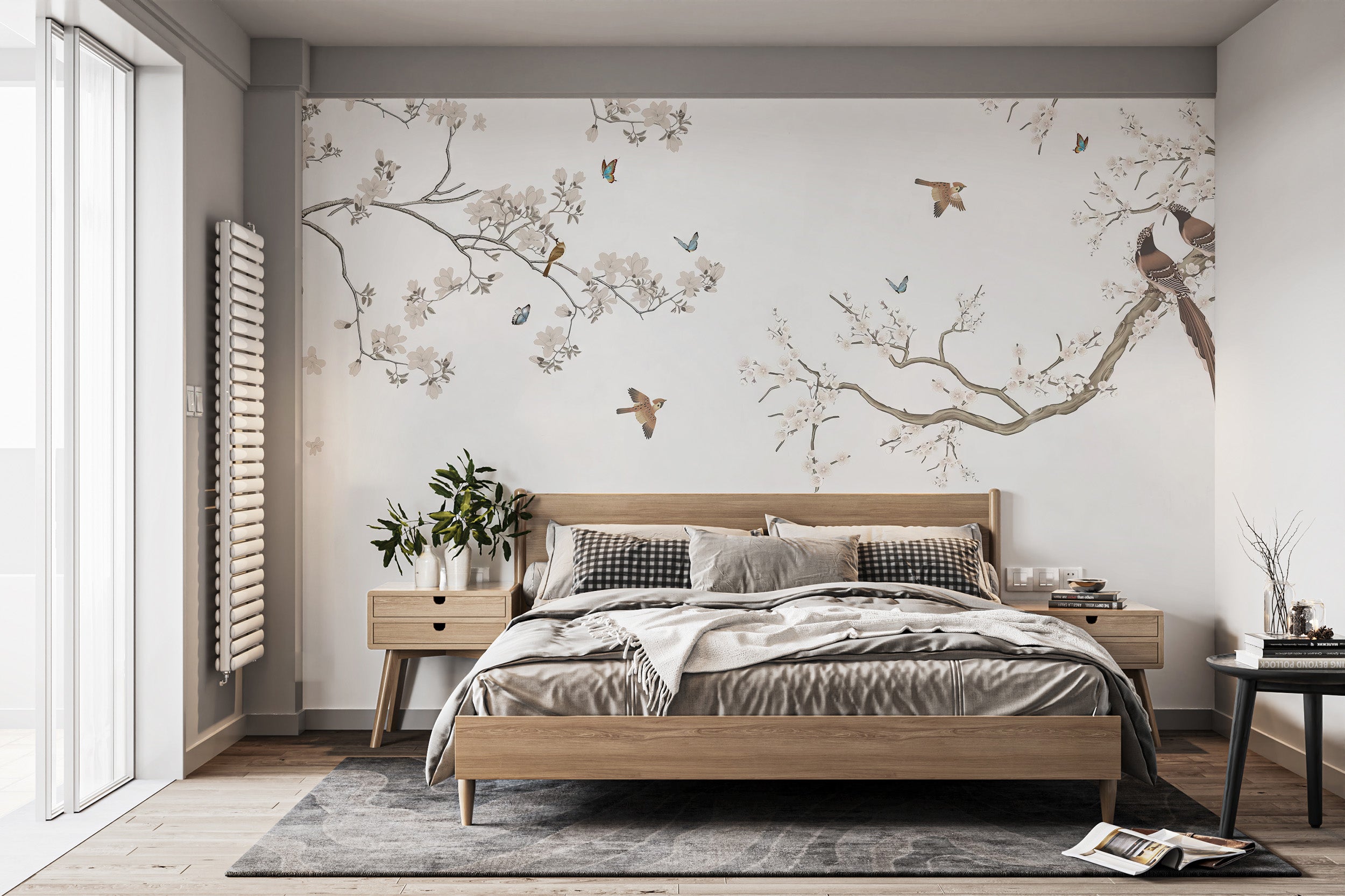 Floral perch wallpaper mural for walls