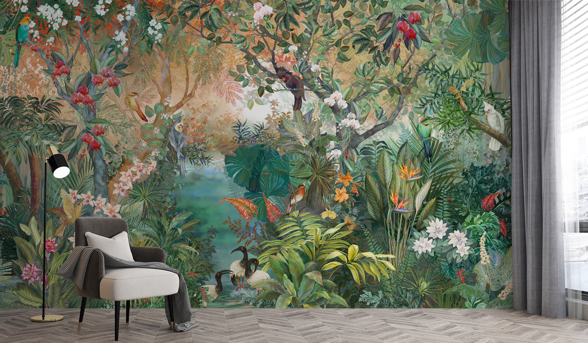 Botanical Canopy with Feathered Friends
