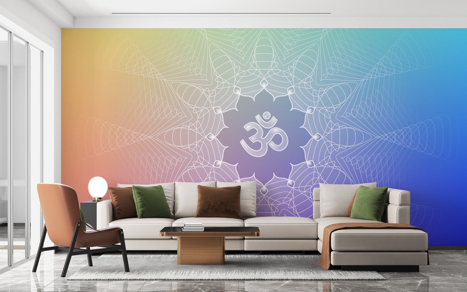 Om symbol mural with lotus mandala
