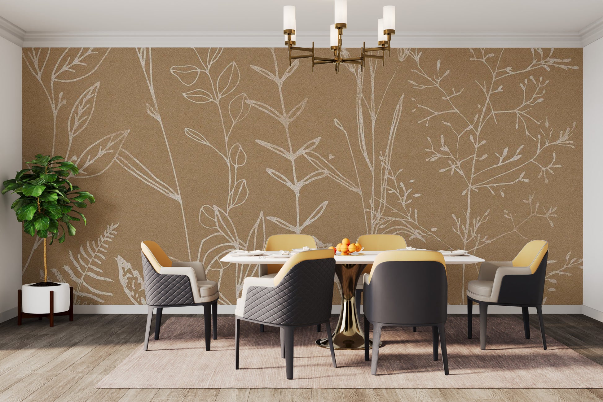 Stylish beige herbs wallpaper for modern homes