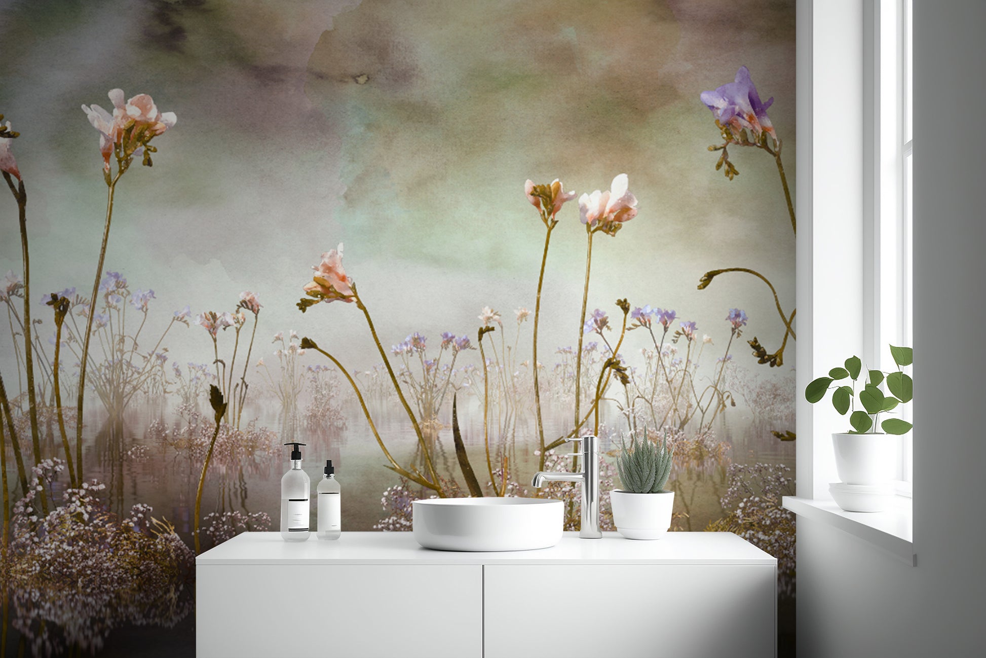 Colorful Freesia Floral Watercolor Wallpaper Murals - Giffywalls