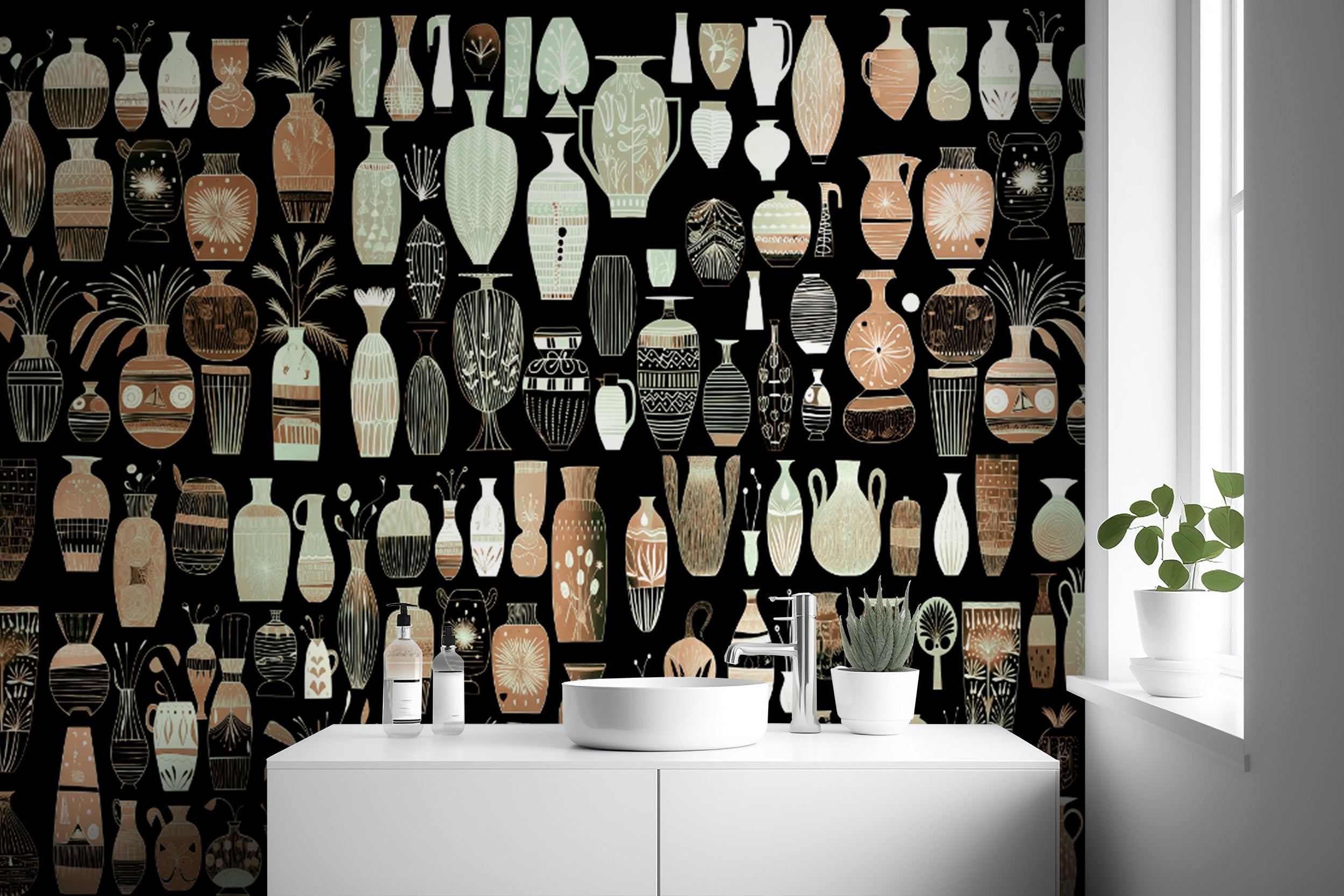 Woodcut Vase Design Wallpaper Murals - Giffywalls