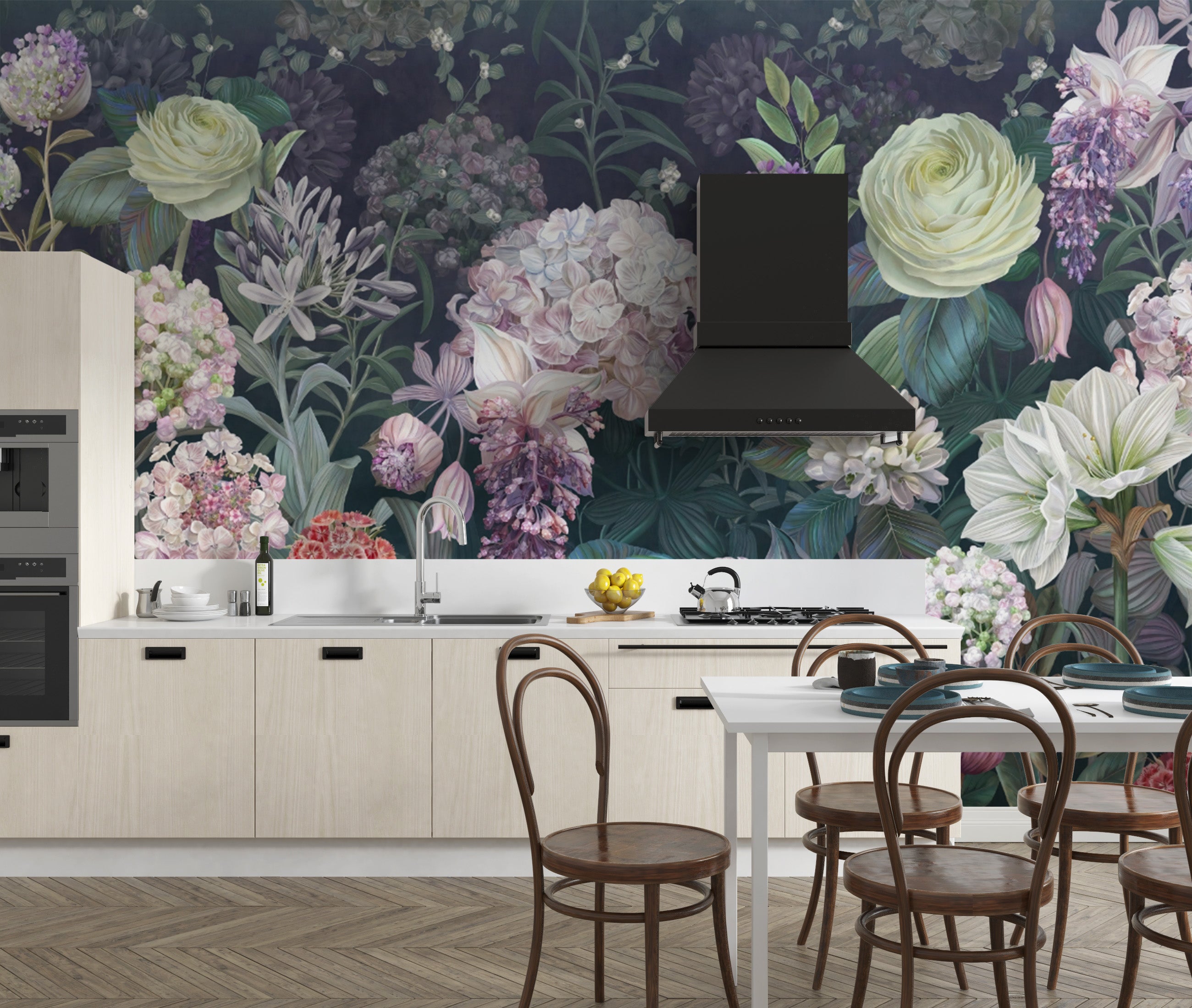 Elegant Dutch roses floral wallpaper mural design