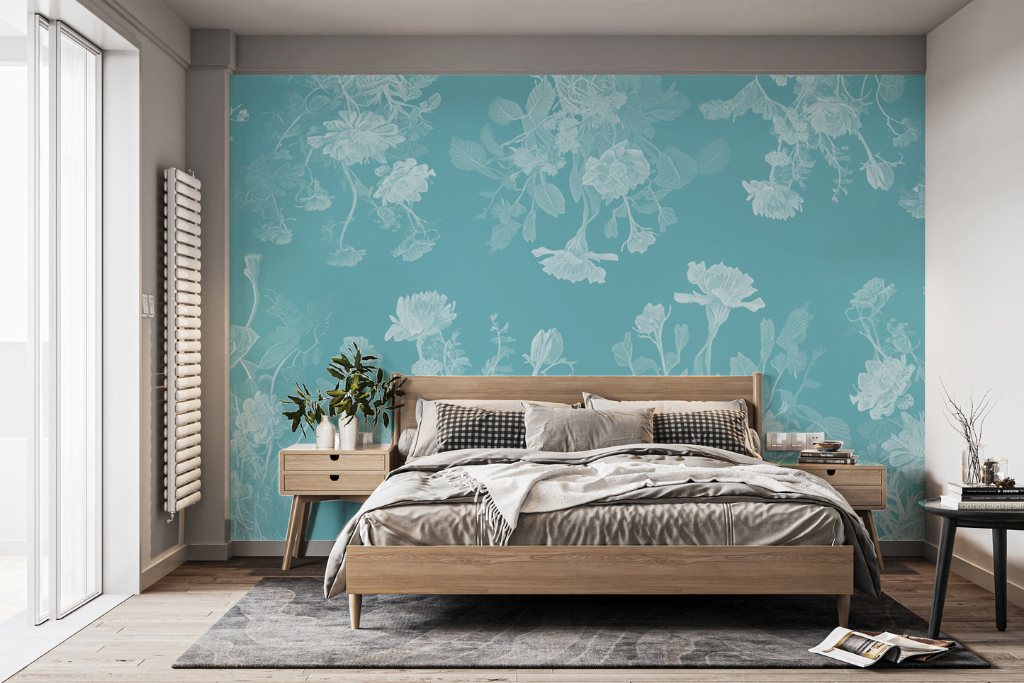 Bedroom Blue Flowers Wallpaper Mural