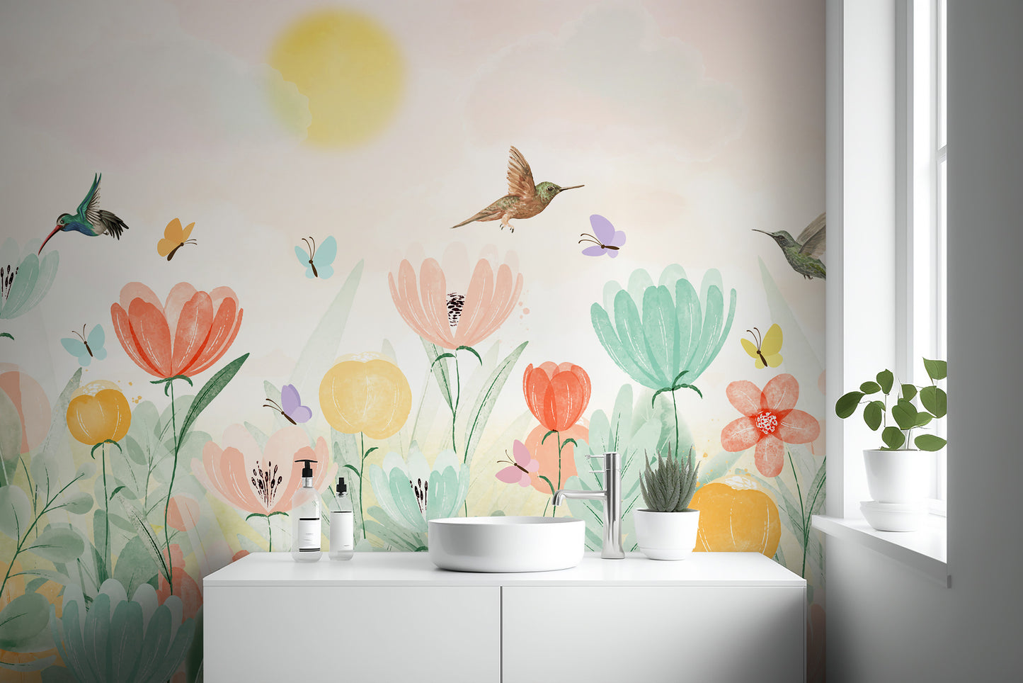 Soft Pastel Spring Garden Mural nature-inspired