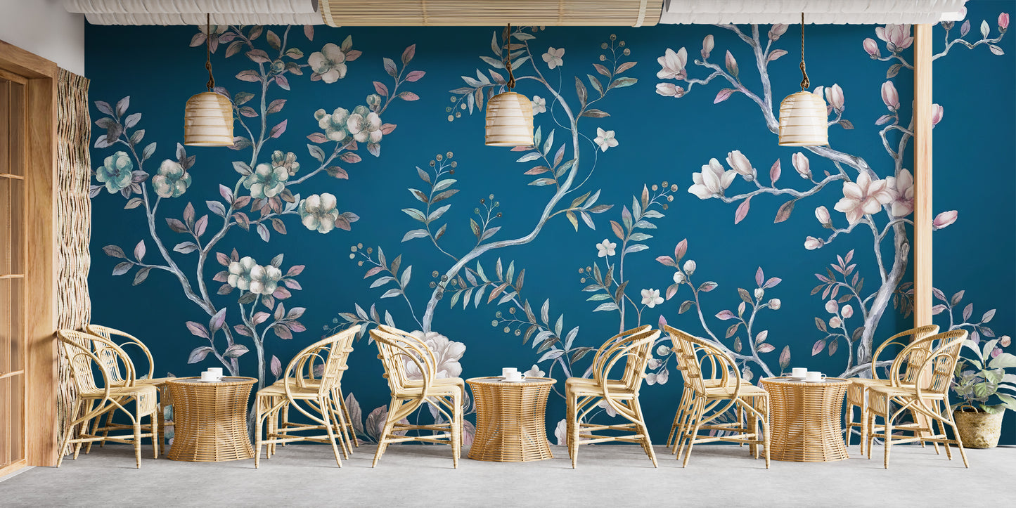 Intricate blue chinoiserie wall decor