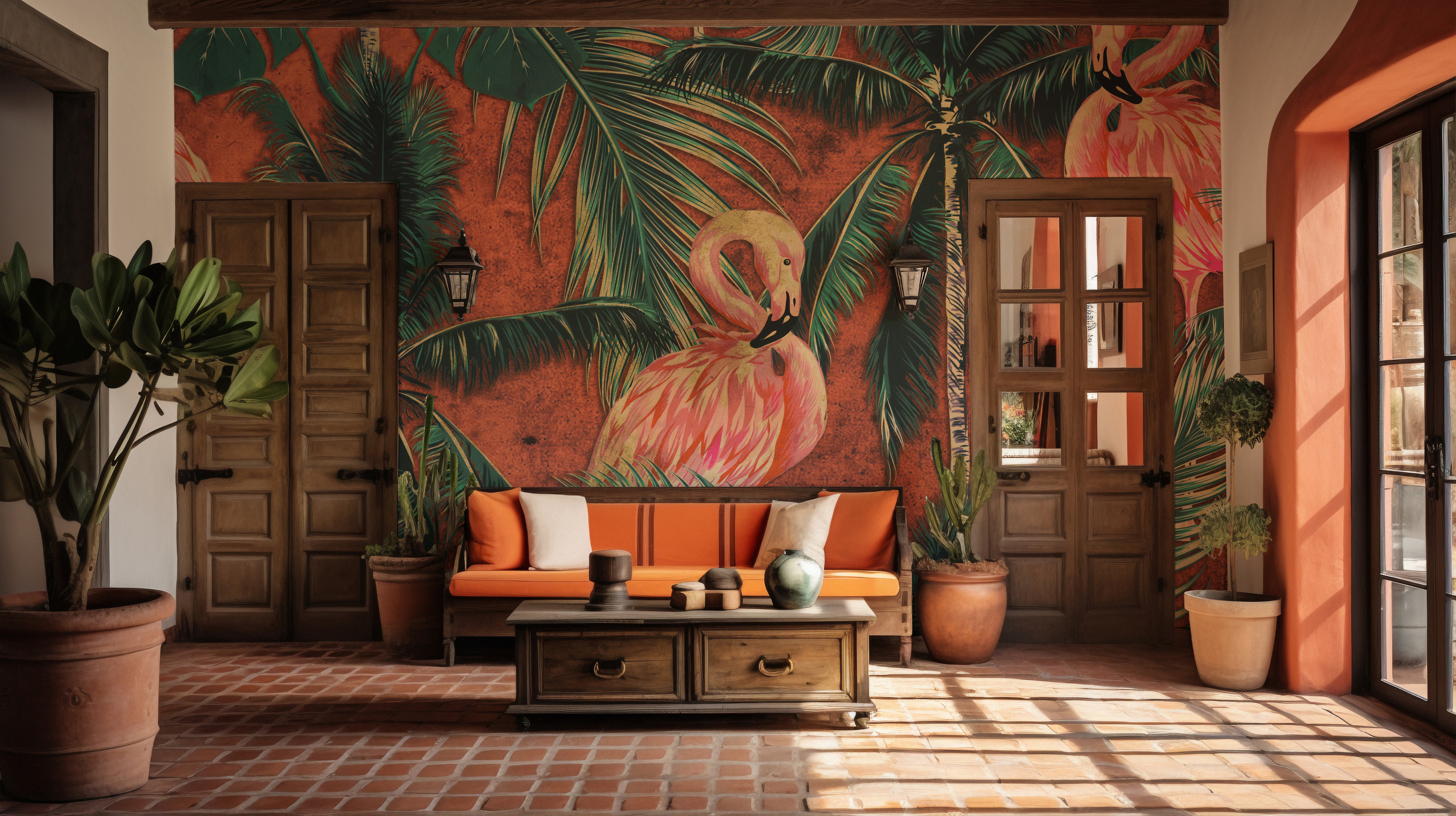 Coral Flamingo Wallpaper Mural
