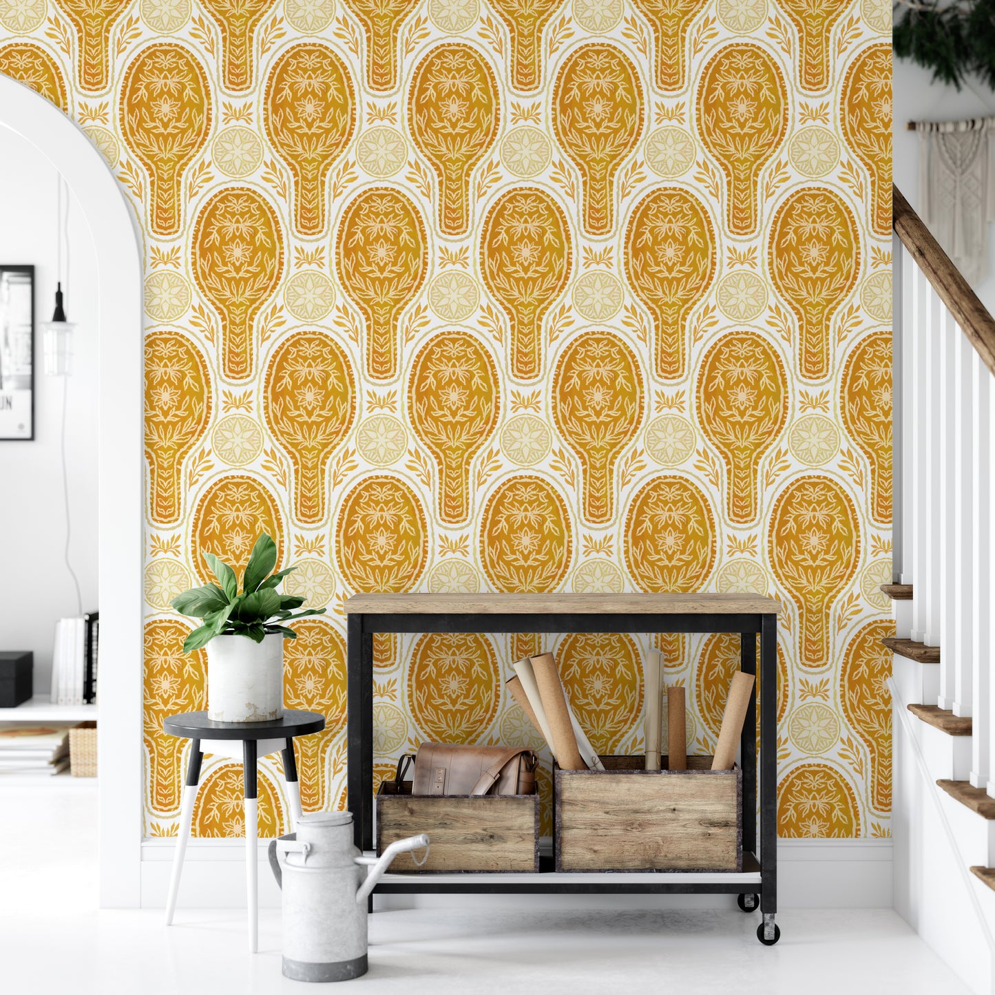 Floral Rockets Golden Yellow Wallpaper