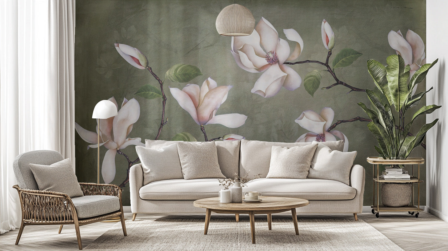 Soft vintage blossom mural for a delicate, romantic ambiance.
