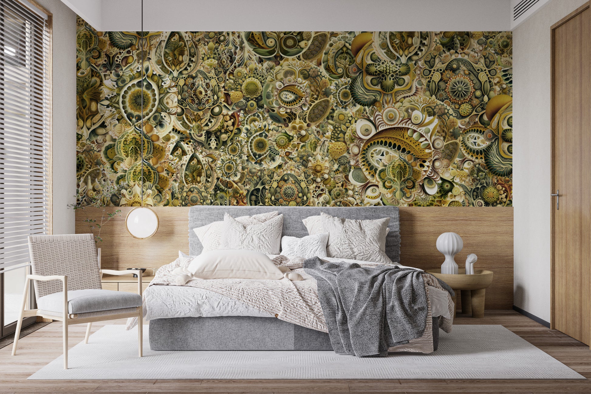 Elegant green abstract Haeckel wallpaper for a sophisticated look.