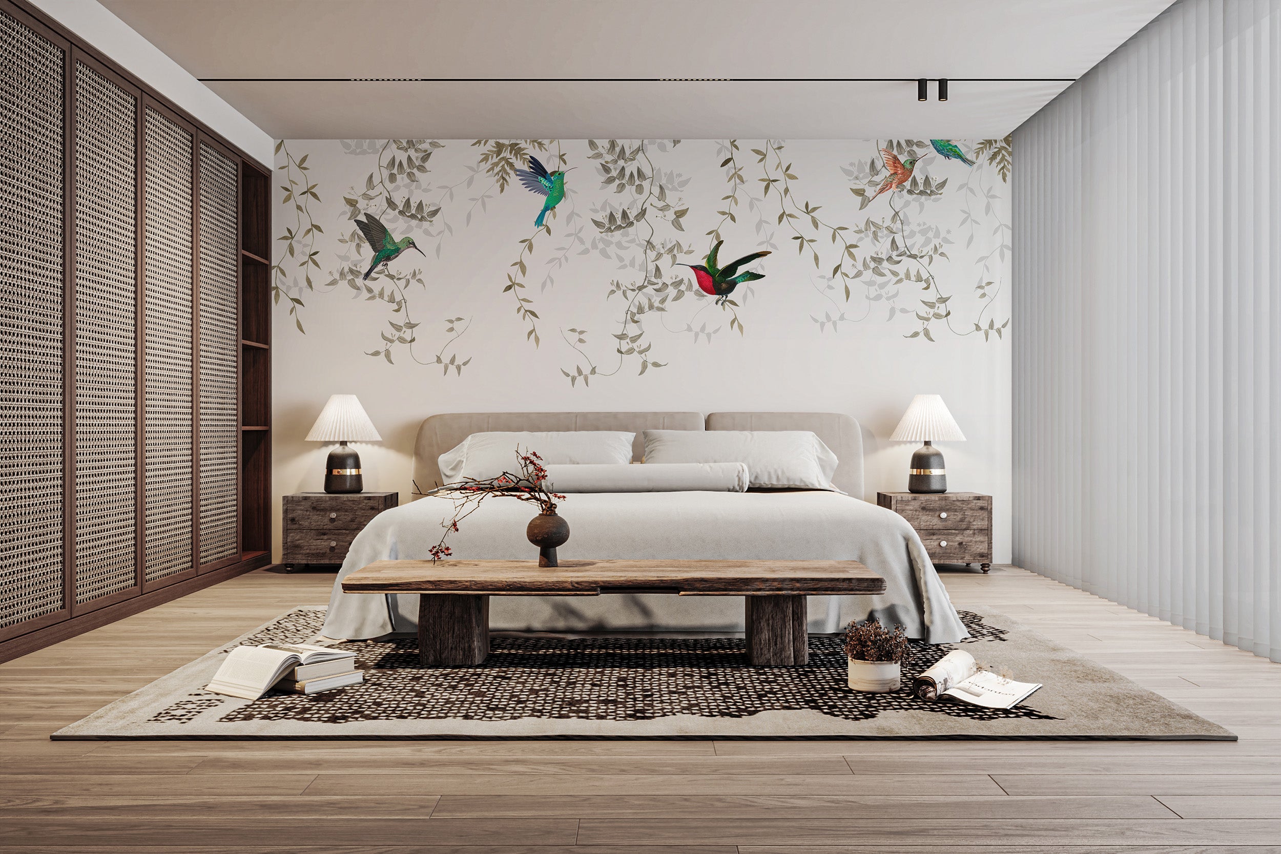 Elegant Hummingbird Haven mural for wall decor